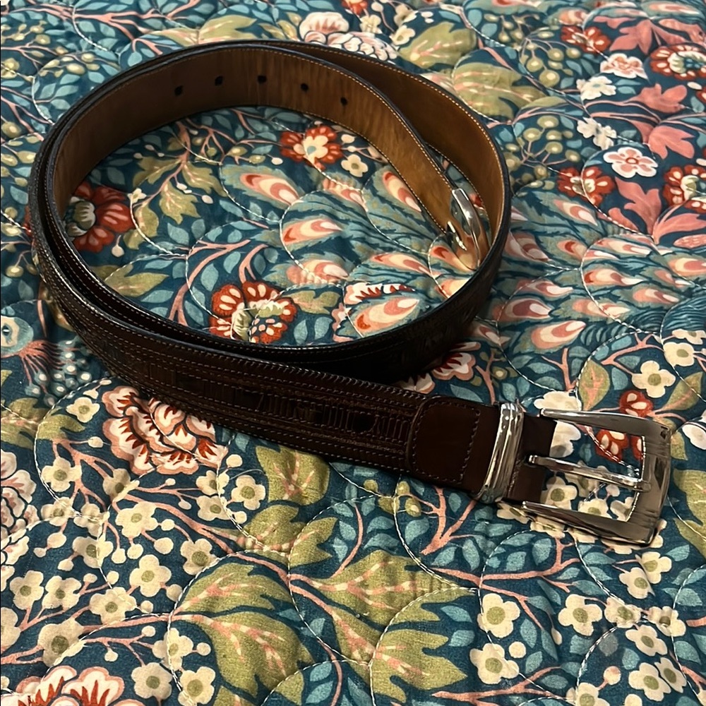Mezlan Men's Crocodile Brown Leather Belt